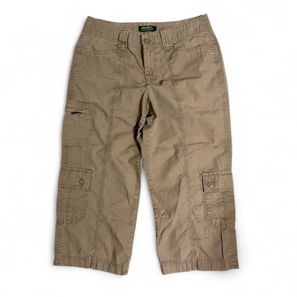 Eddie Bauer Womens Sz 6 Brown Ripstop Capri Cargo Pants Outdoor Utility Casual